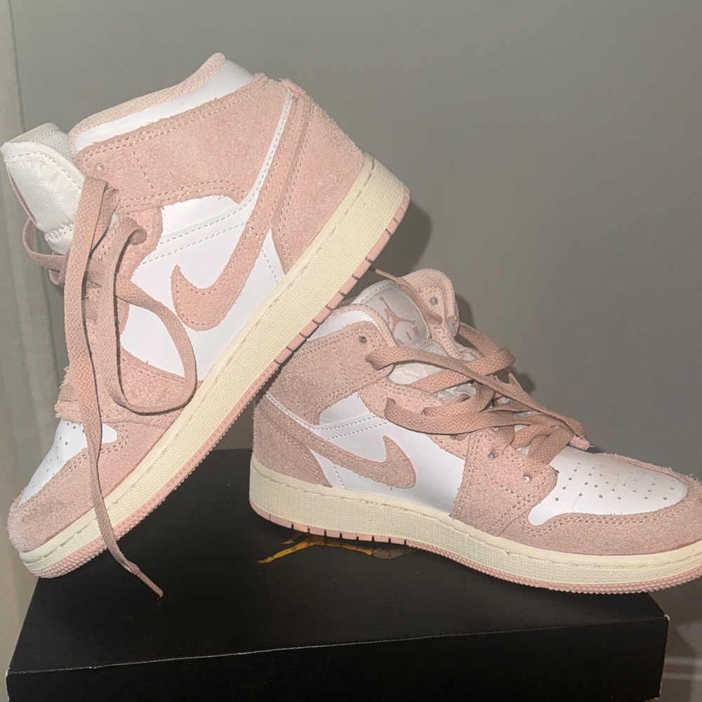 Jordan Blush and White High-Top Sneakers